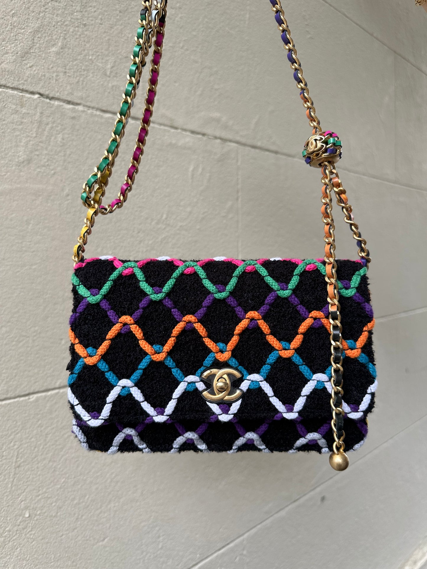 Chanel 2022 Tweed Pearl Crush Wallet Bag