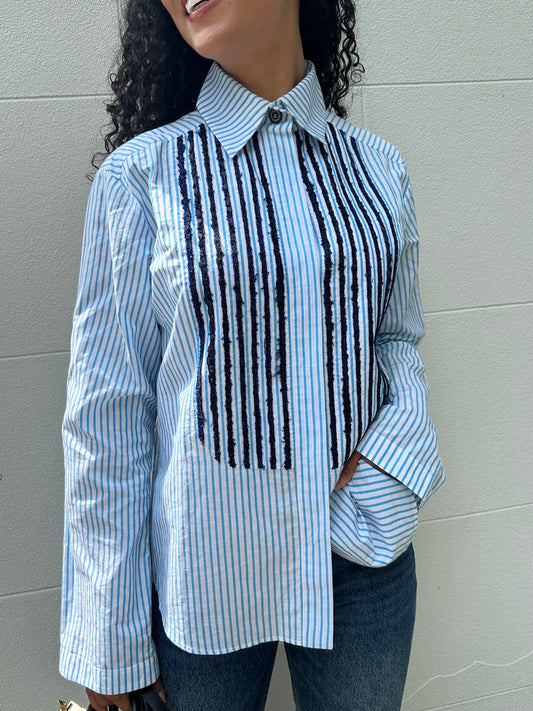 Chanel Blue Stripe Shirt Size 40