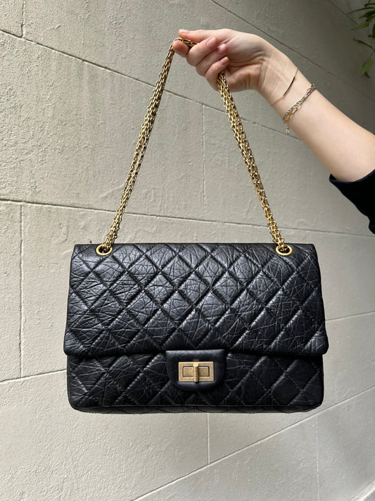 Chanel 2.55 Reissued Black Distressed  leather Flap Bag