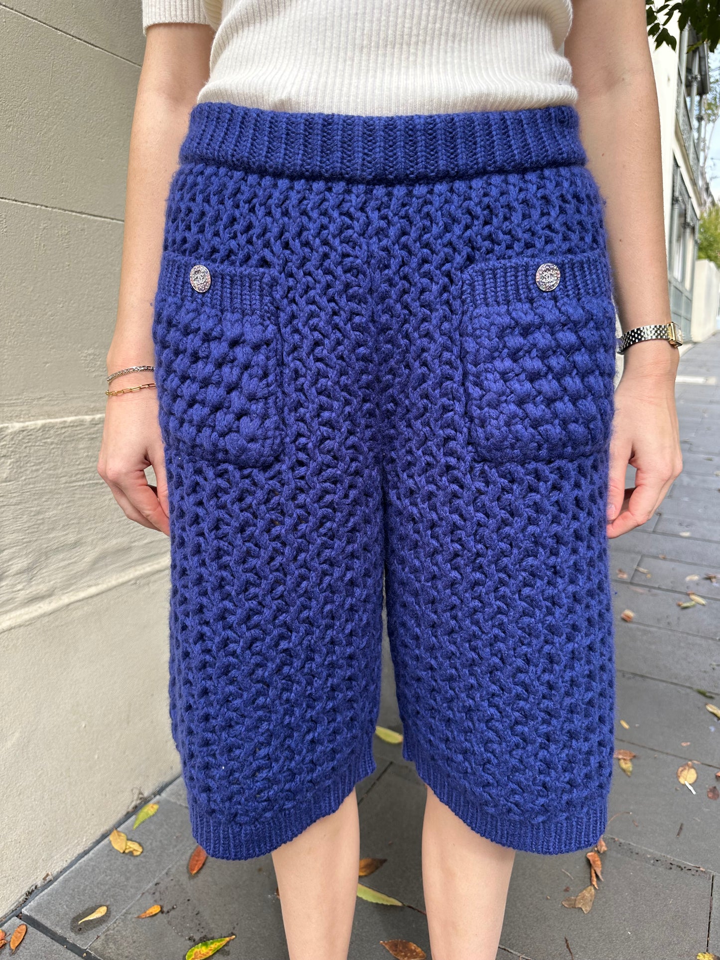 Chanel Blue Knit Shorts Size 38
