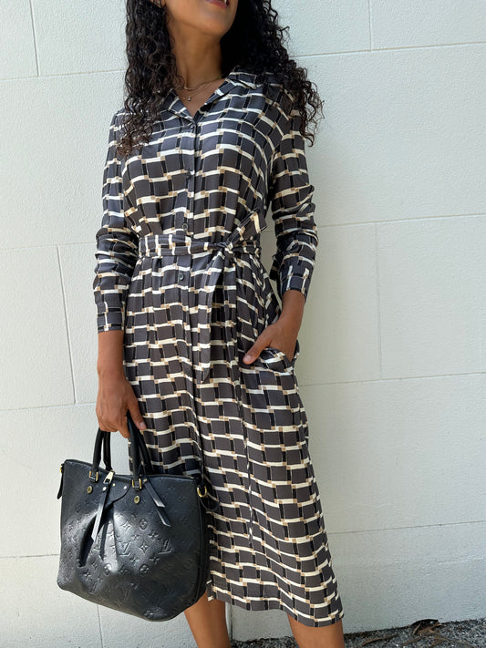 Aspesi Grey Stripe Silk Dress Size M