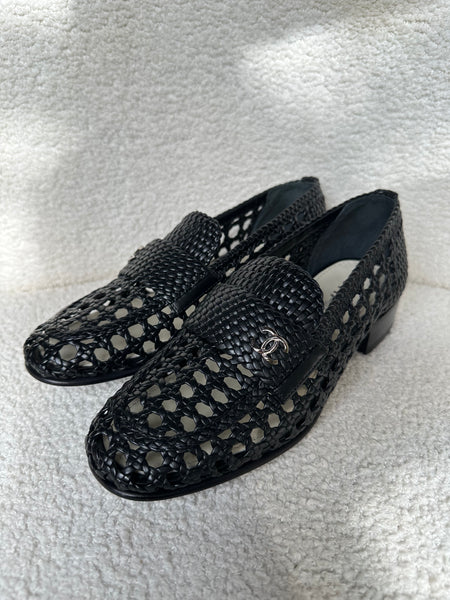 Chanel Woven Black Loafers Size 36C