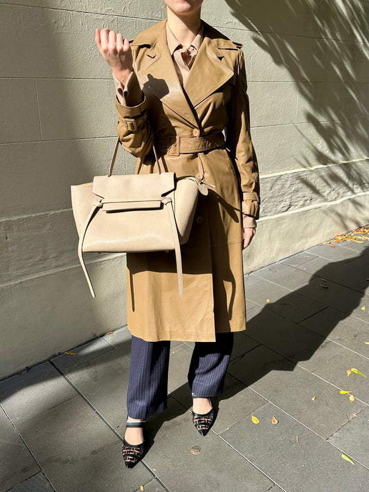 Scanlan Theodore Tan Leather Trench Coat size S/M