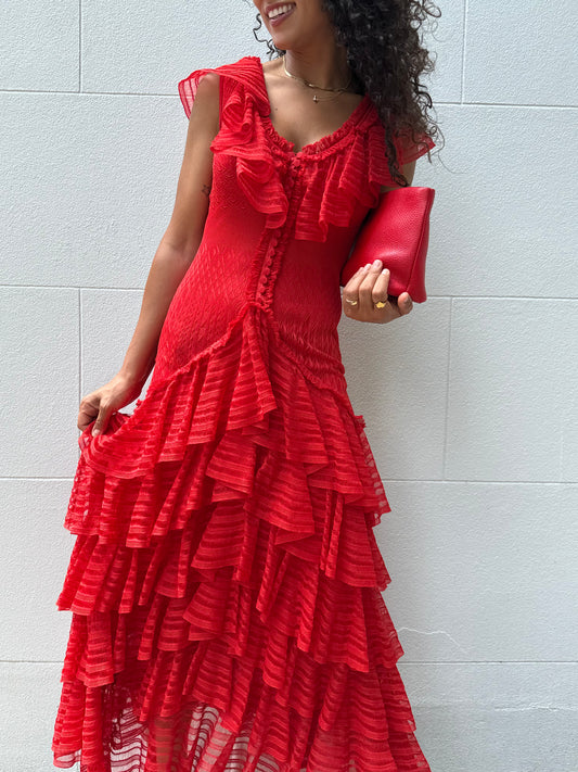 Alexander McQueen Red Layer Frill Size S/M