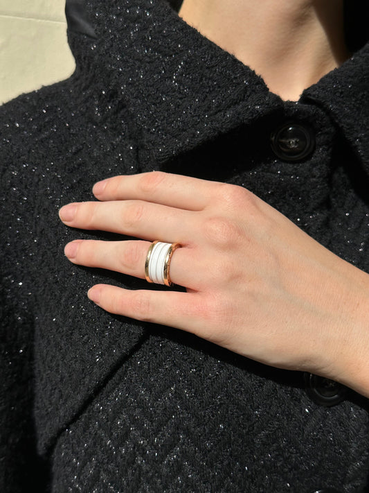 Bulgari Rose Gold Enamel Ring Size L
