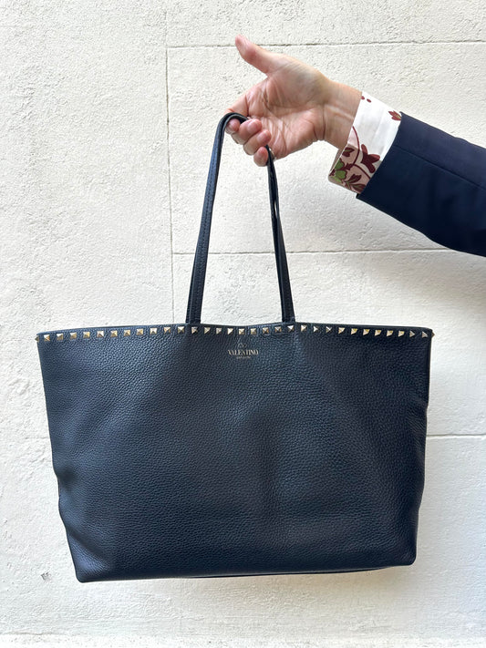 Valentino Black Rock Stud Tote Bag