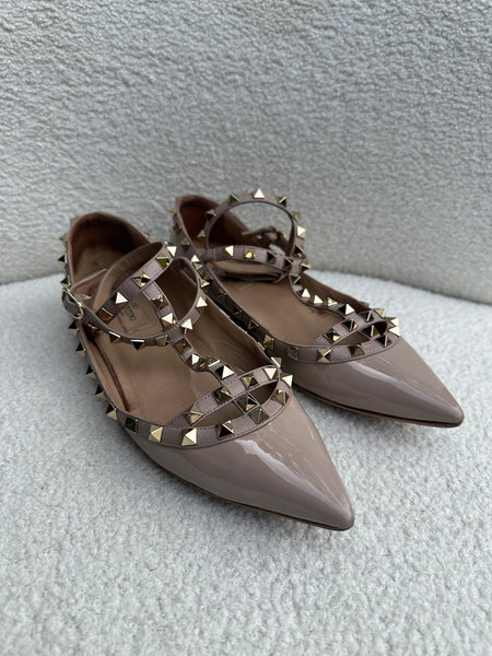 Valentino Beige Patent Rockstud Flats Size 38.5