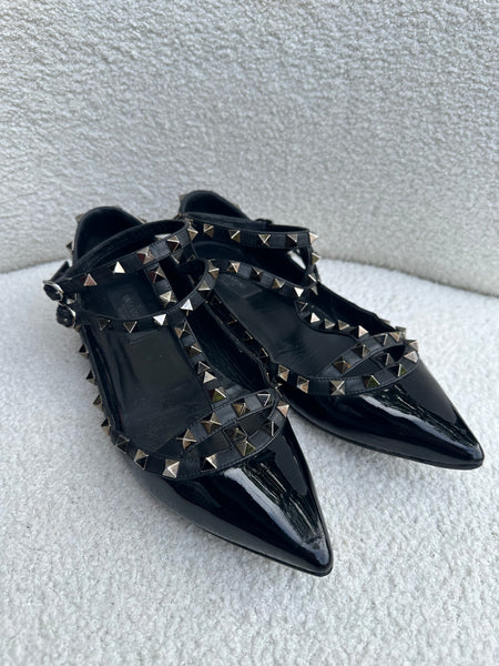 Valentino Black Patent Rockstud Flats Size 38.5