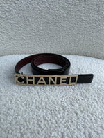 Chanel Patent Logo Black Belt Size 75