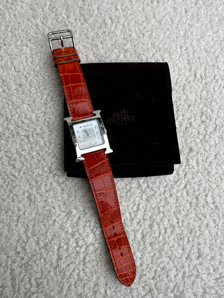 Hermes Stainless Orange Croc Watch