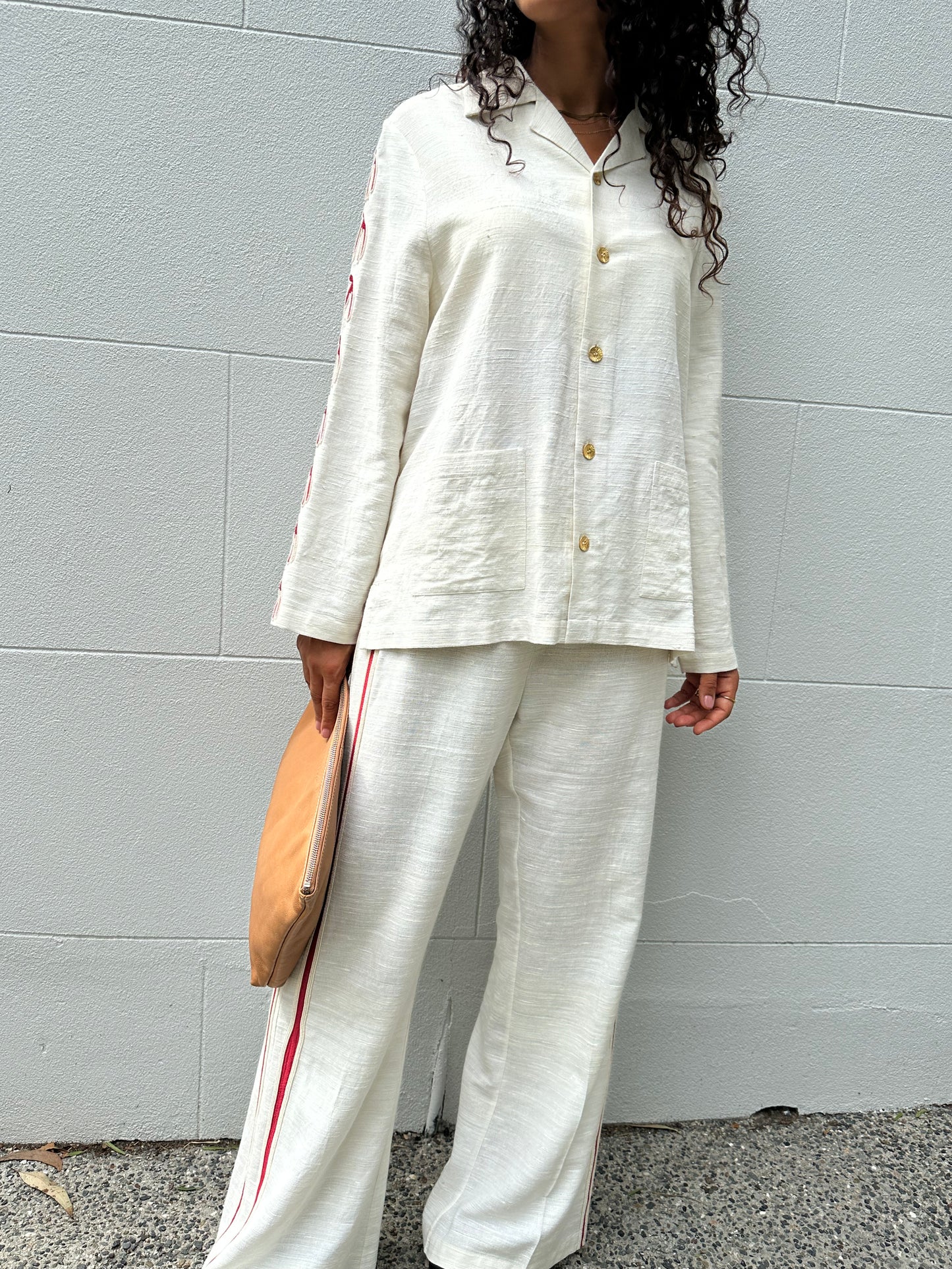 Lucy Folk Ivory Beaded Pant Set Size M/L