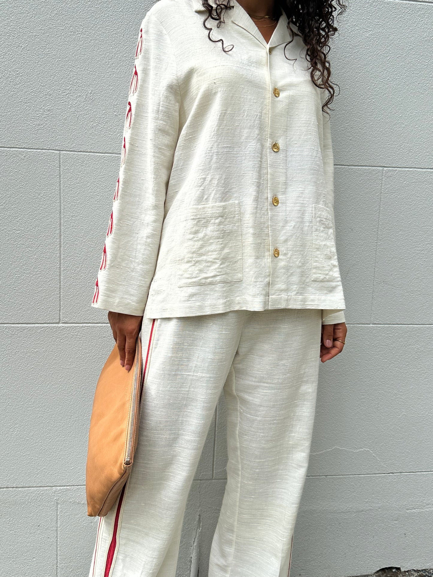 Lucy Folk Ivory Beaded Pant Set Size M/L