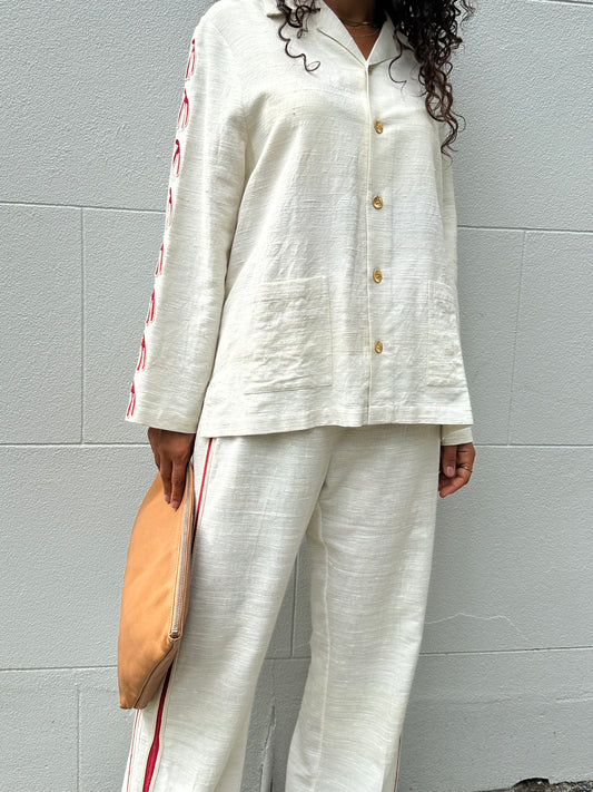 Lucy Folk Ivory Beaded Pant Set Size M/L
