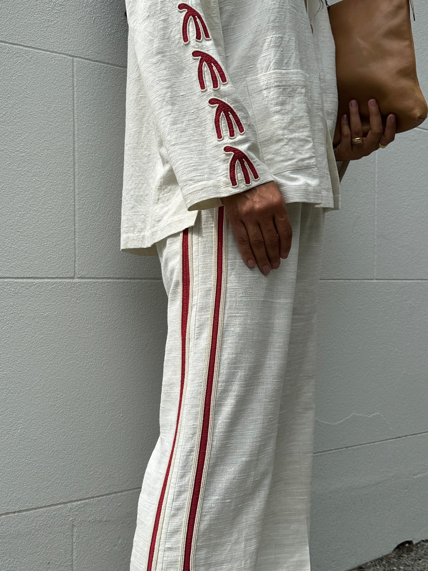 Lucy Folk Ivory Beaded Pant Set Size M/L