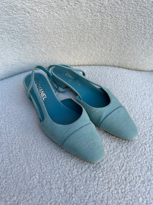 Chanel Light Blue Slingbacks Size 40
