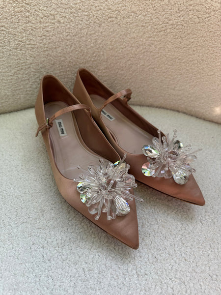 Miu Miu Sparkle Satin Blush Flats Size 41