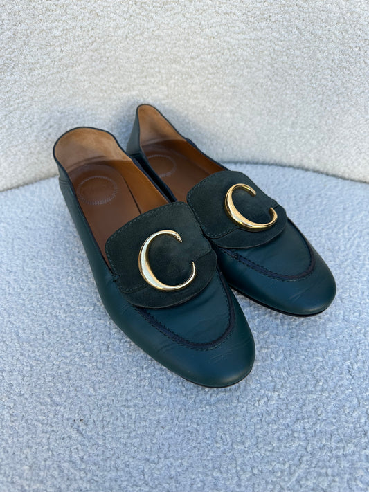 Chloe Green C Loafers Size 38.5