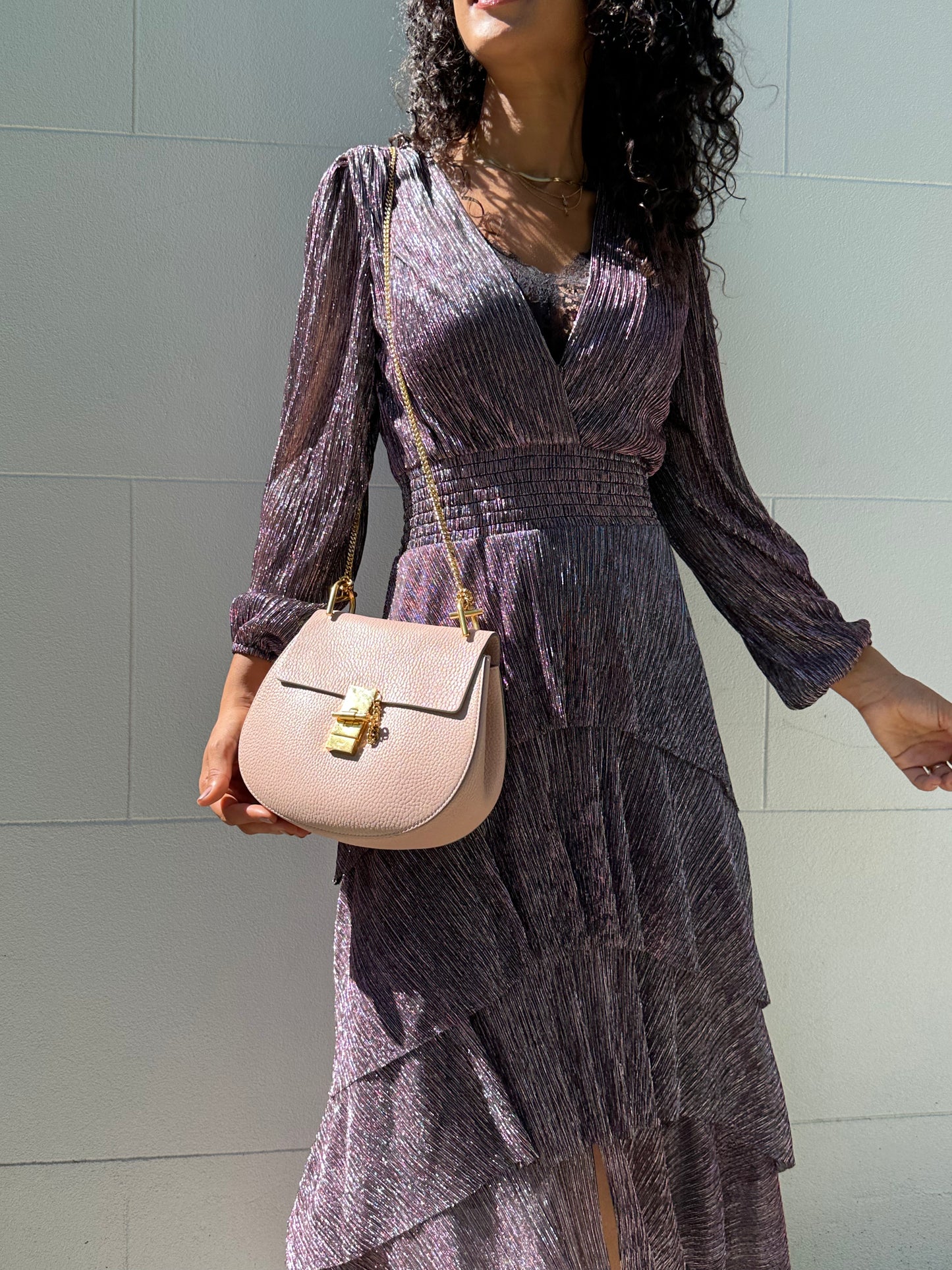 Maje Stripe Lurex Pink Dress Size 38