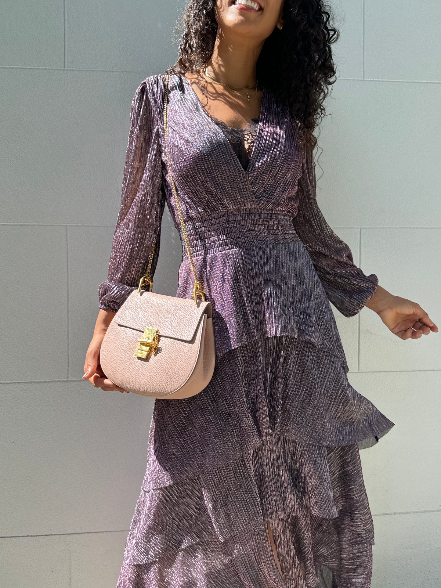 Maje Stripe Lurex Pink Dress Size 38