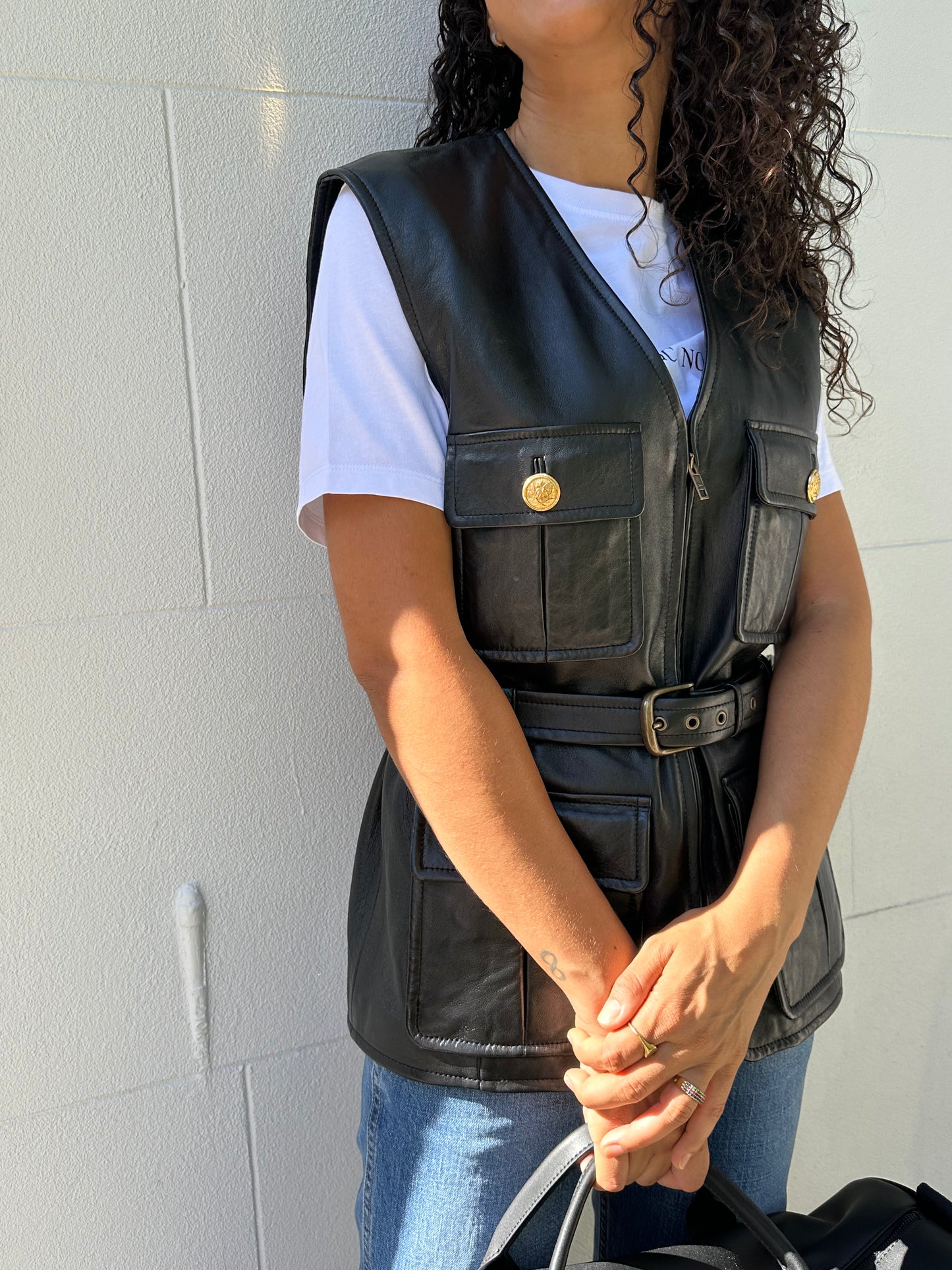 Chloe Black Leather Waistcoat Size 40