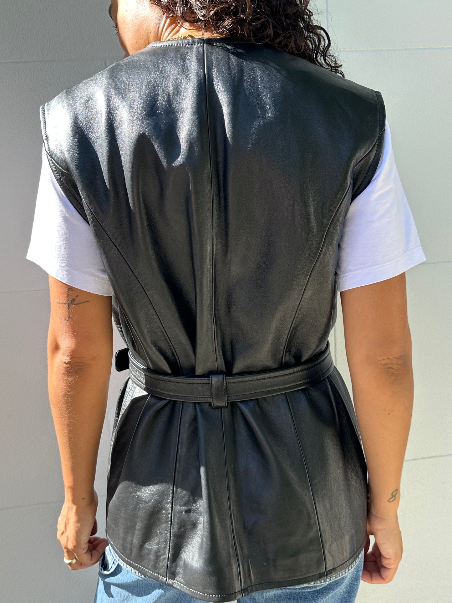 Chloe Black Leather Waistcoat Size 40