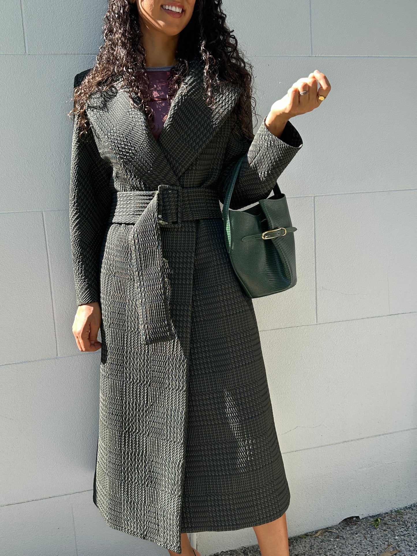 Bianca Spender Olive Check Coat Size 6