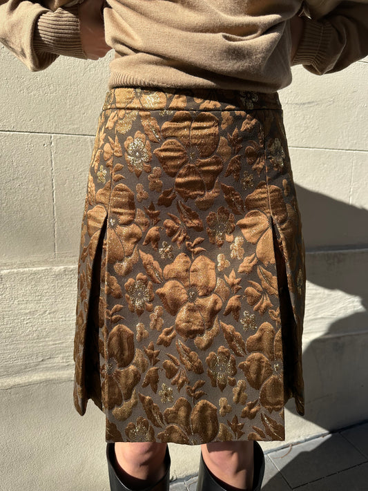 Miu Miu Gold Floral Skirt Size 40