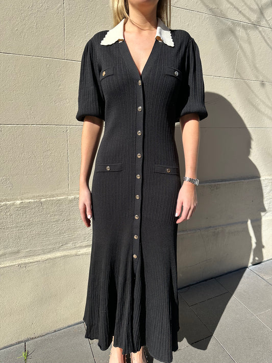 Sandro Black and Cream Knit Dress Size 40
