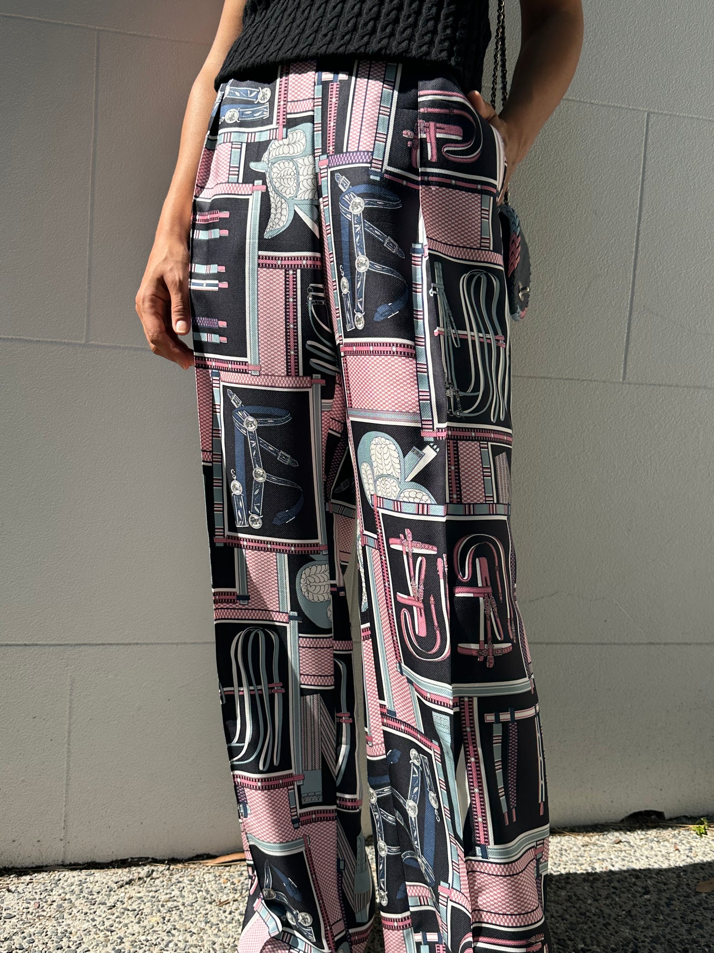 Hermes Navy Pink Silk Pants Size 38