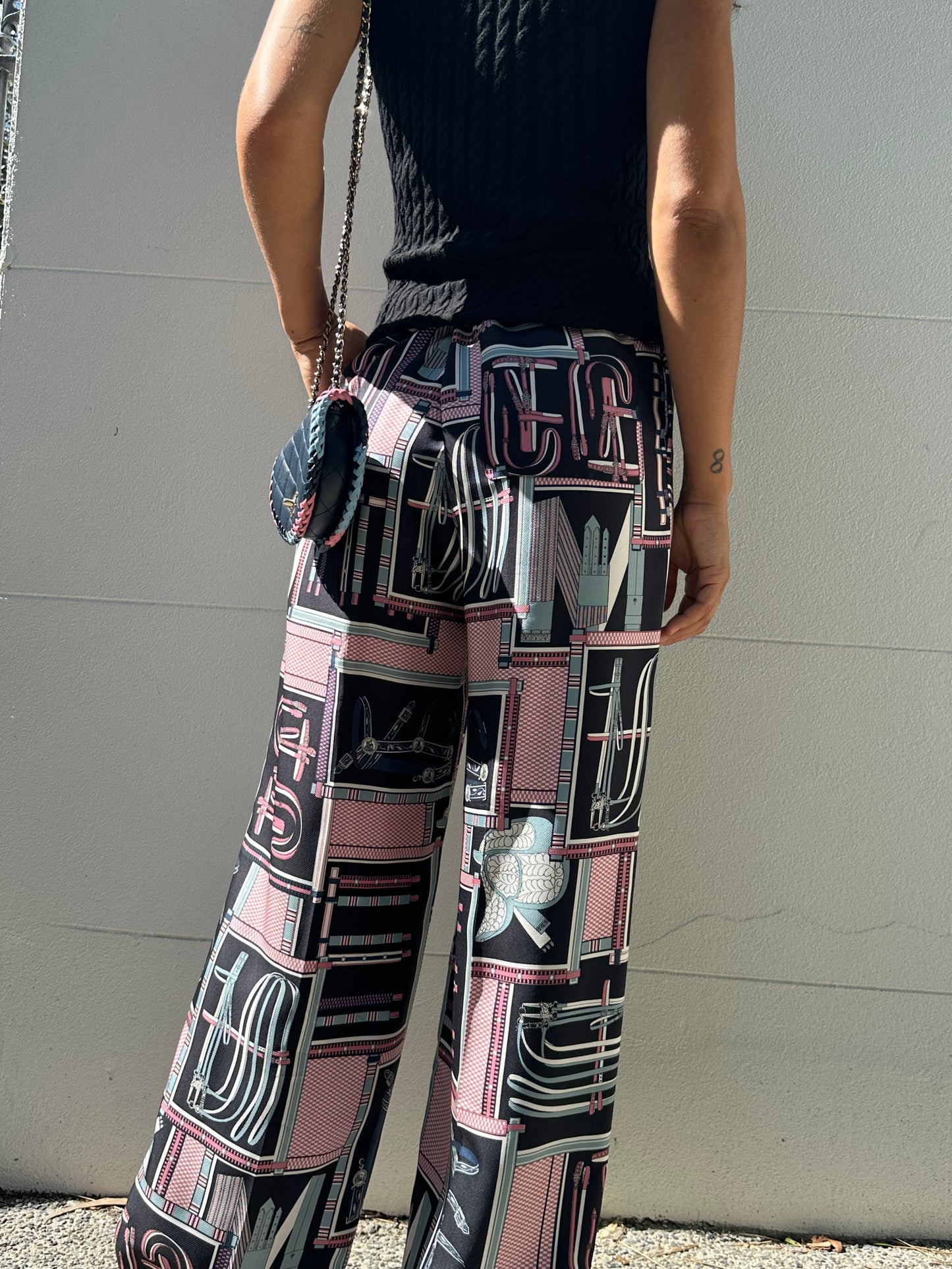 Hermes Navy Pink Silk Pants Size 38
