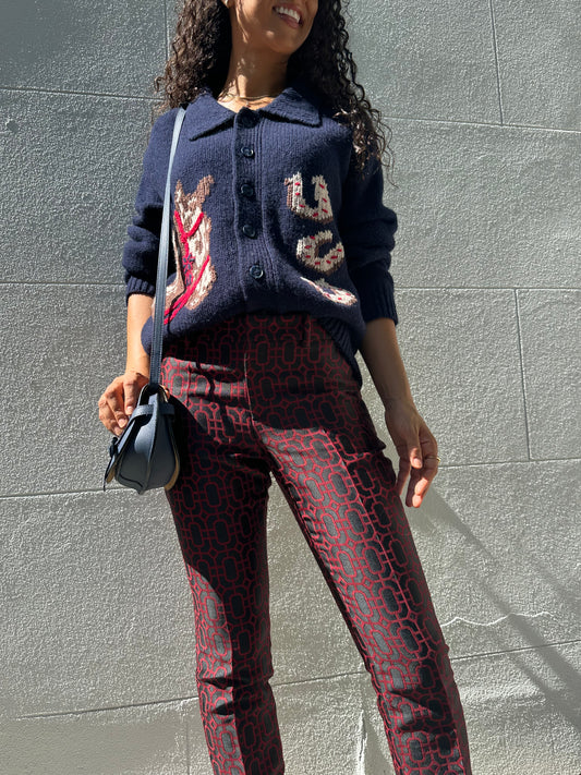 Gucci Navy/Red Print Pant Size 40
