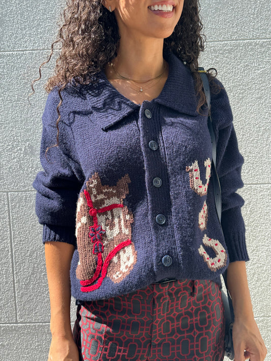 Brut Navy Horse Cardy Size L