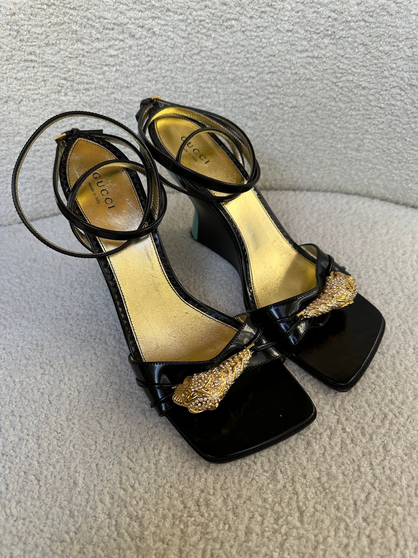 Gucci Dora Tiger Patent Sandals Size 39