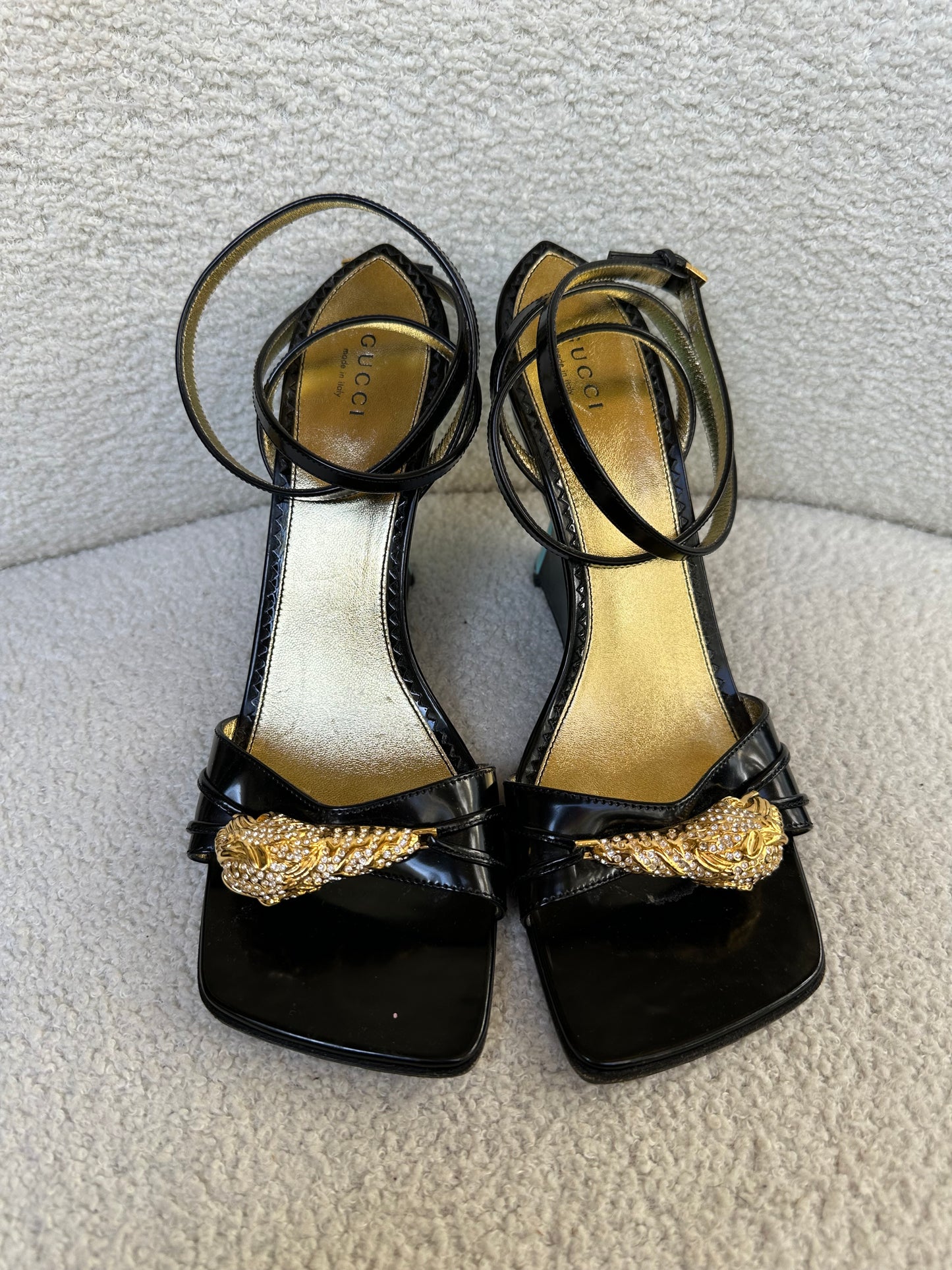 Gucci Dora Tiger Patent Sandals Size 39