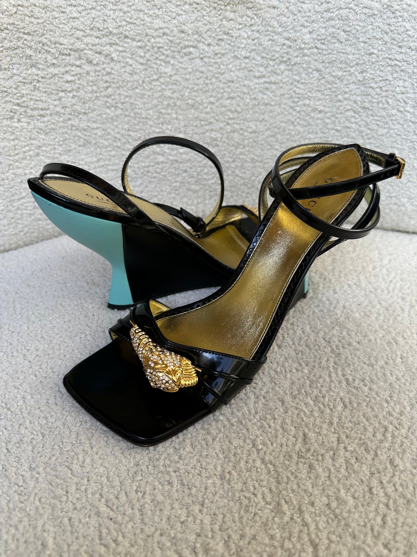 Gucci Dora Tiger Patent Sandals Size 39