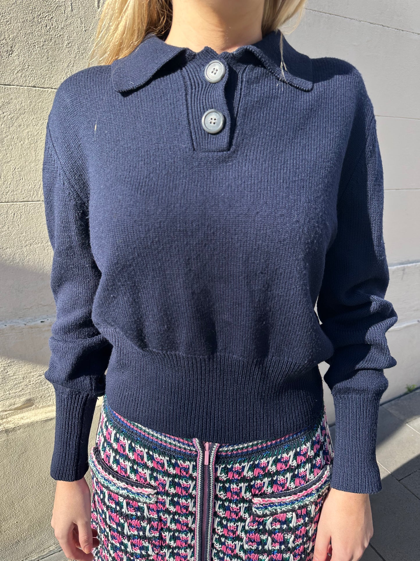 Lee Mathews Navy Polo Knit Size S