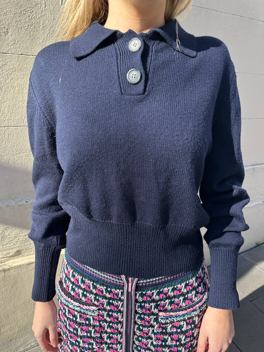 Lee Mathews Navy Polo Knit Size S