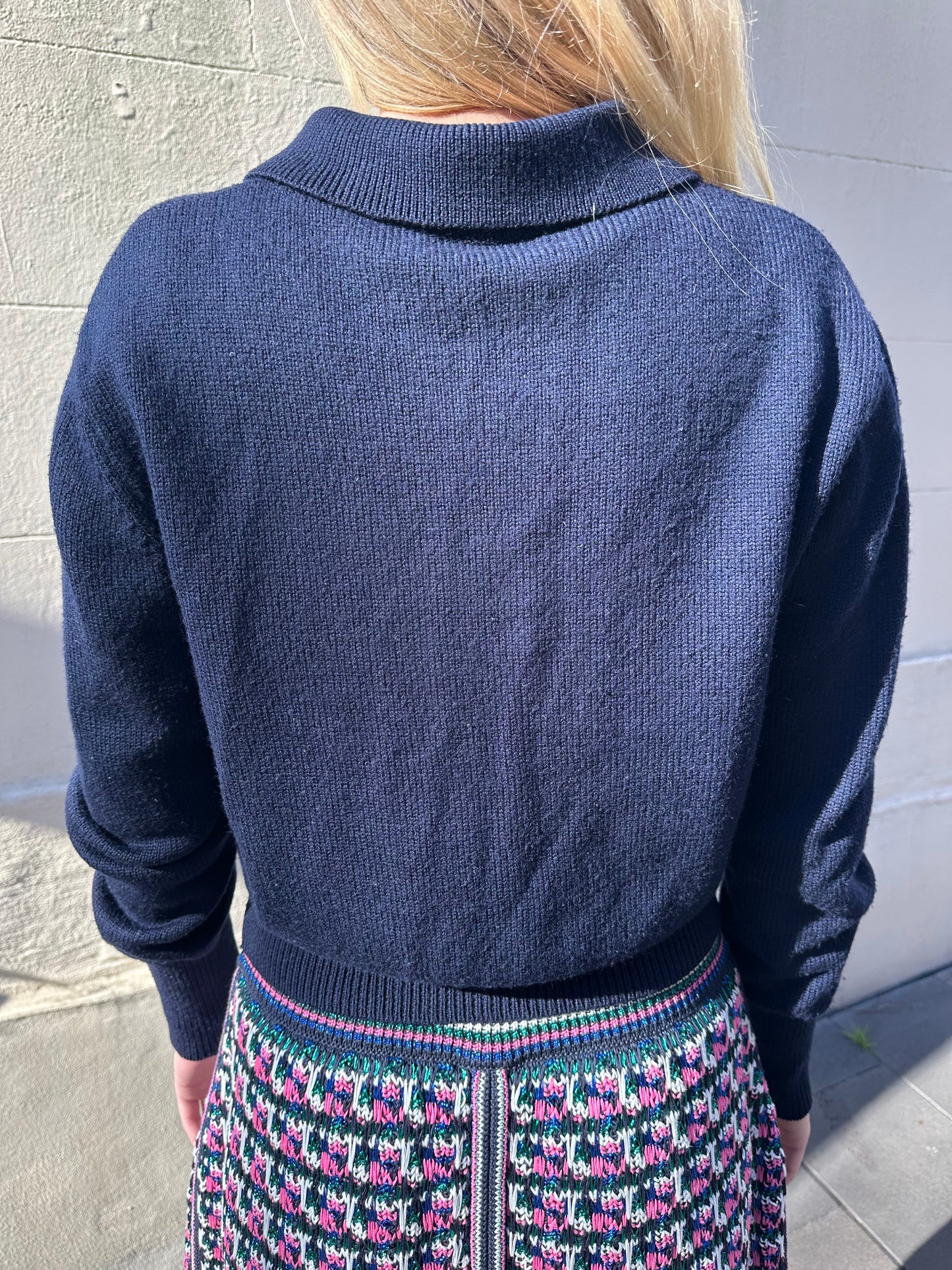 Lee Mathews Navy Polo Knit Size S