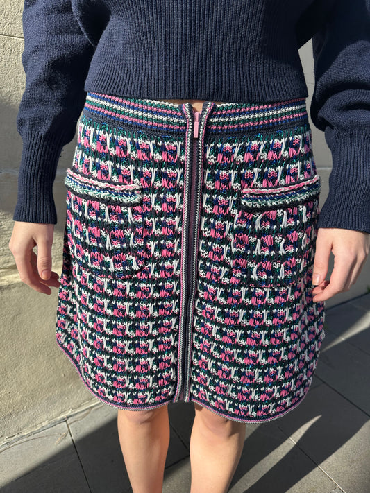 Chanel Pink and Blue Knit Mini Skirt Size 40