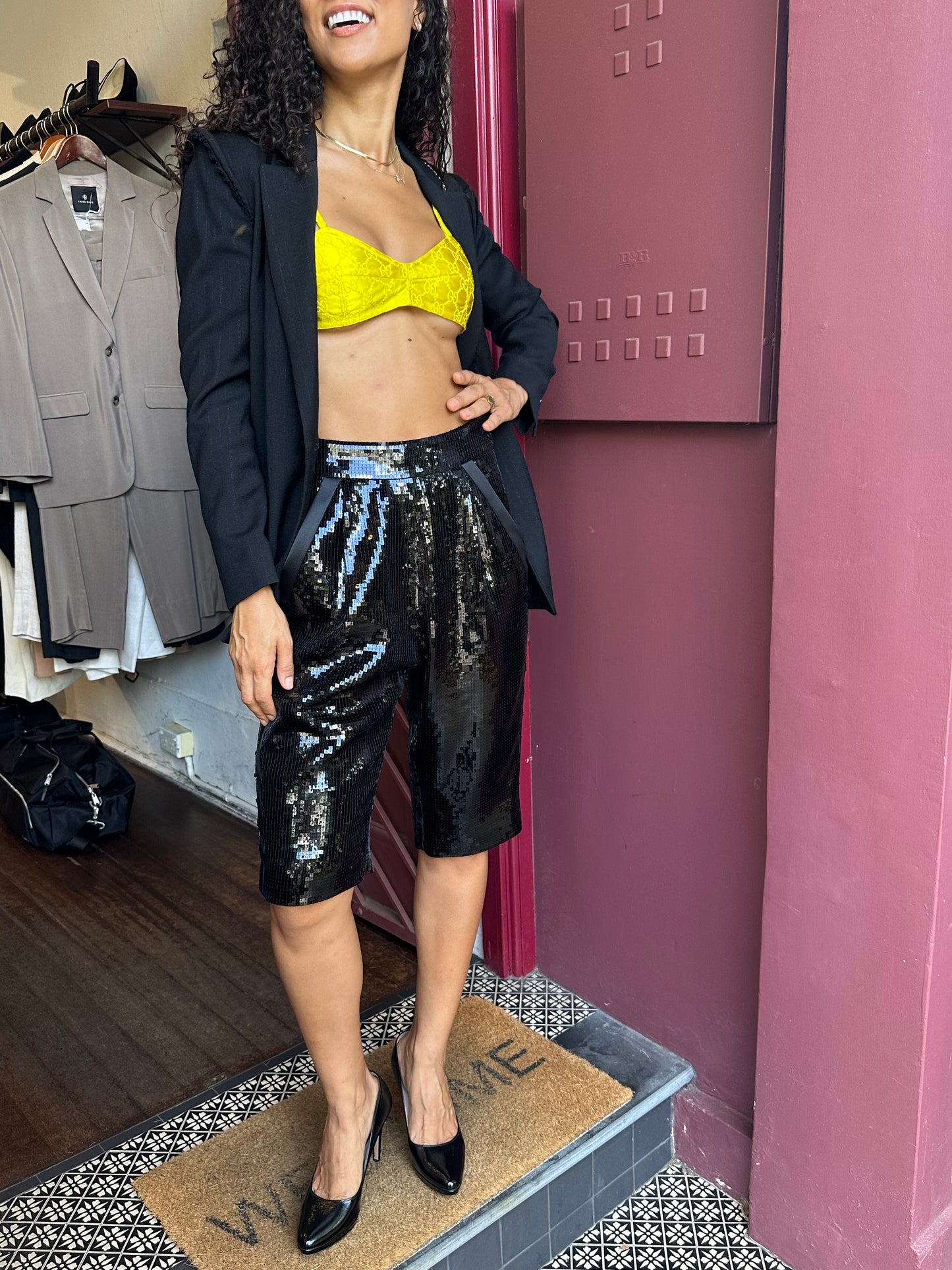 Saint Laurent Black Sequin Shorts Size 36