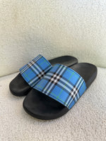 Burberry Blue Plaid Slides Size 41