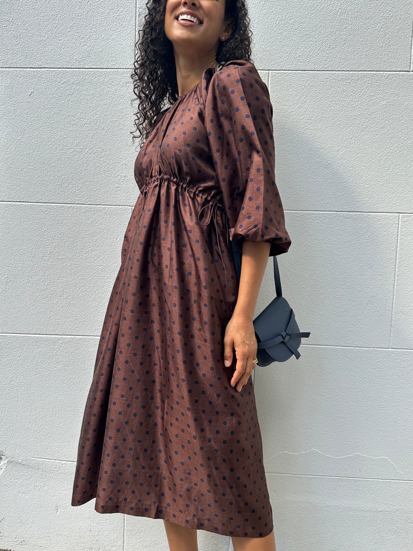 Bunon Brown Navy Spot Dress Size M