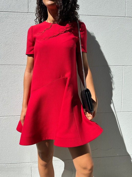 Valentino Red Wool Mini Dress Size 40
