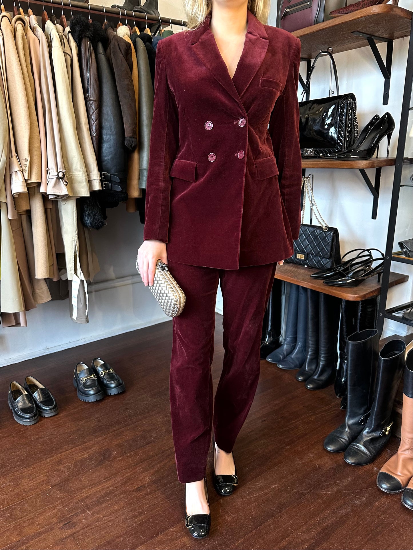 Scanlan Theodore Burgundy Velvet Suit Size 10