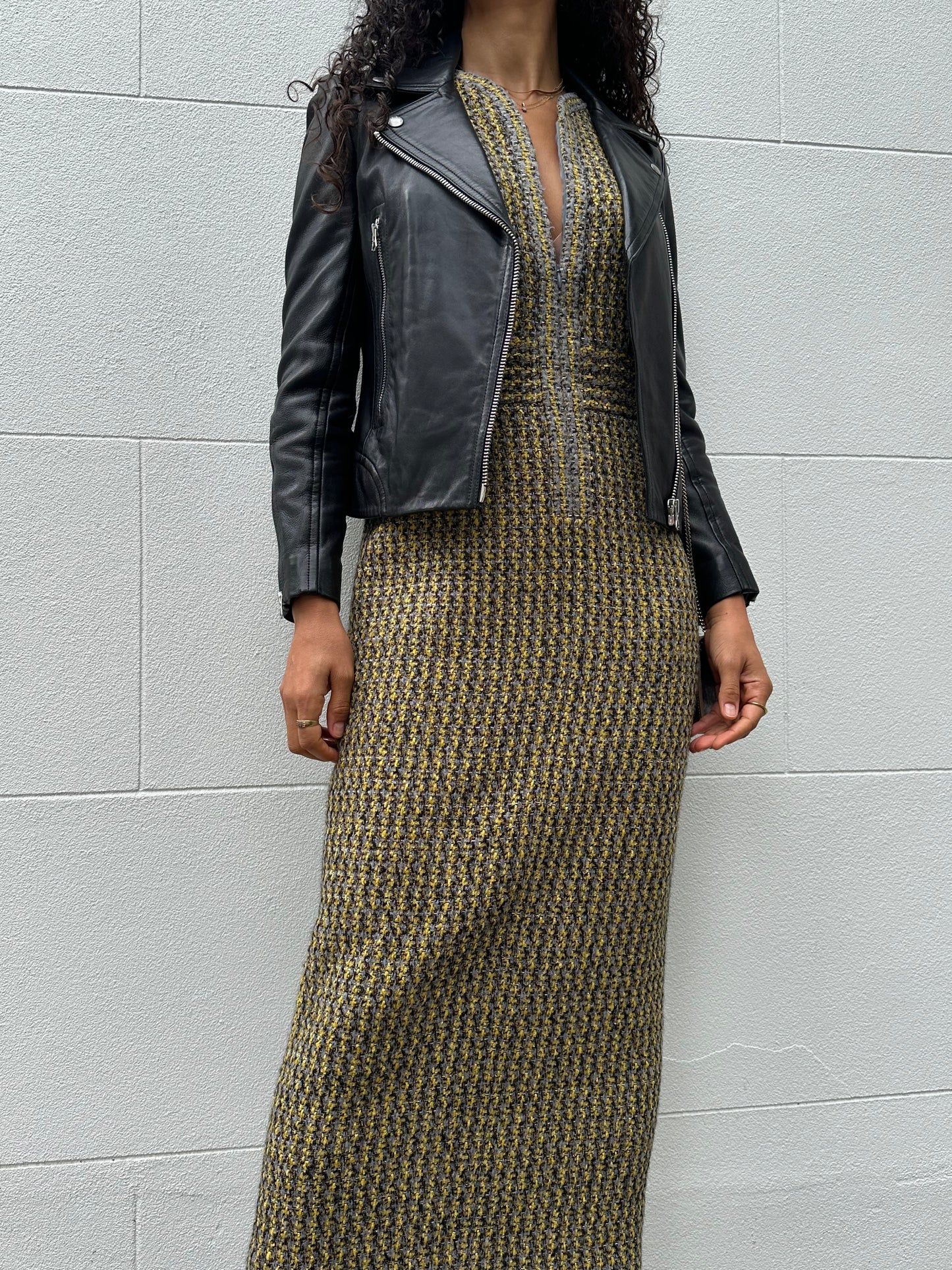 Chanel Gold Grey Tweed Dress Size 40