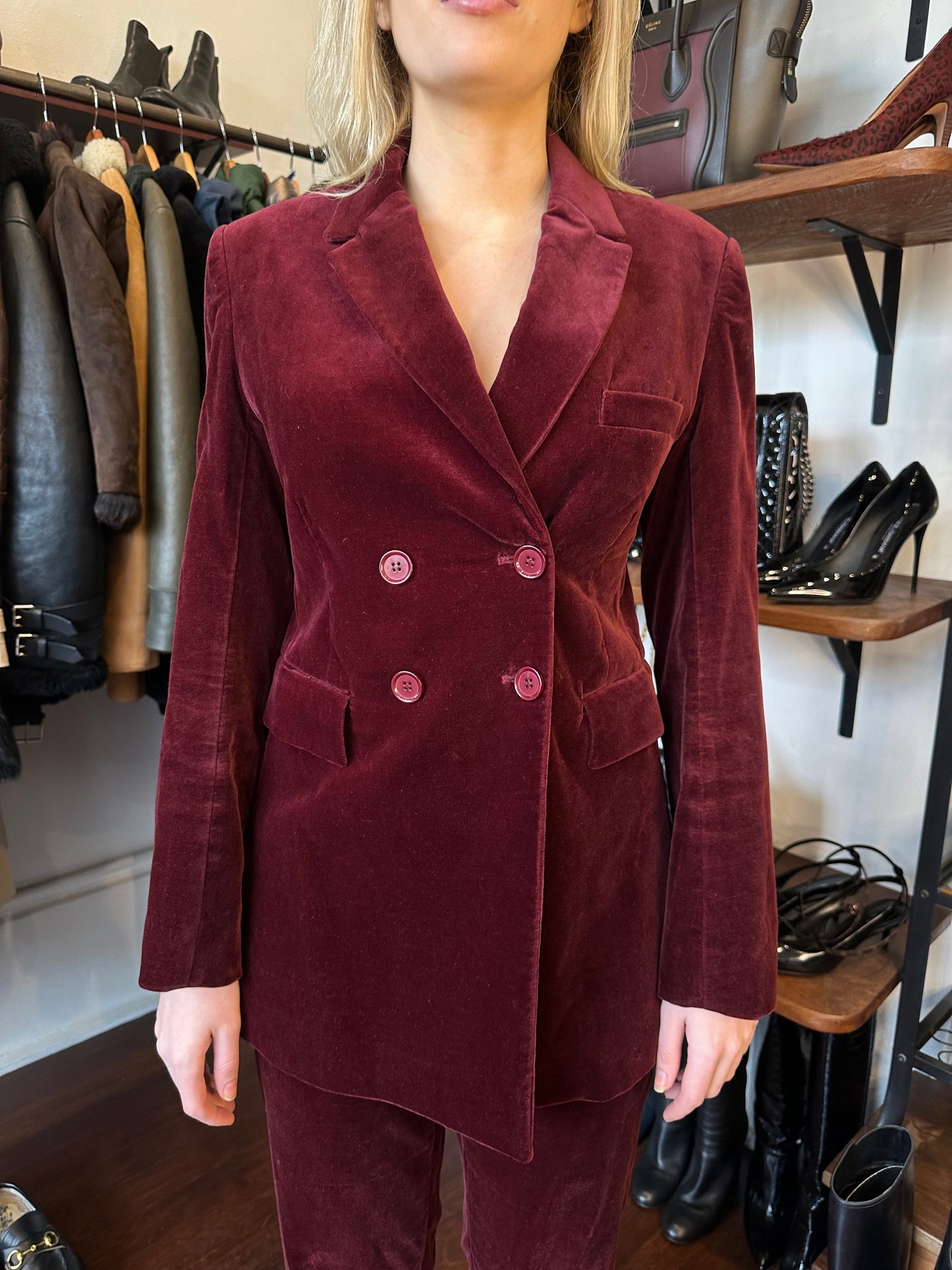 Scanlan Theodore Burgundy Velvet Suit Size 10