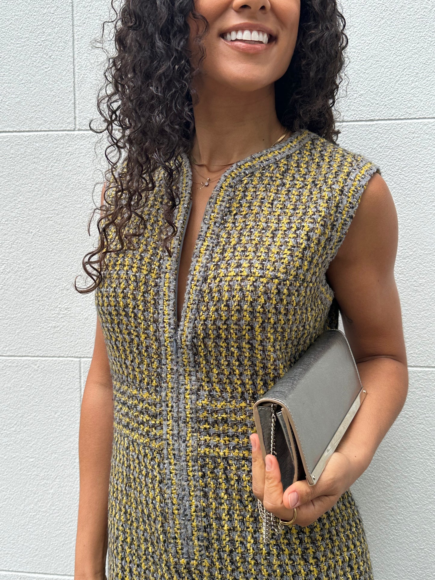 Chanel Gold Grey Tweed Dress Size 40
