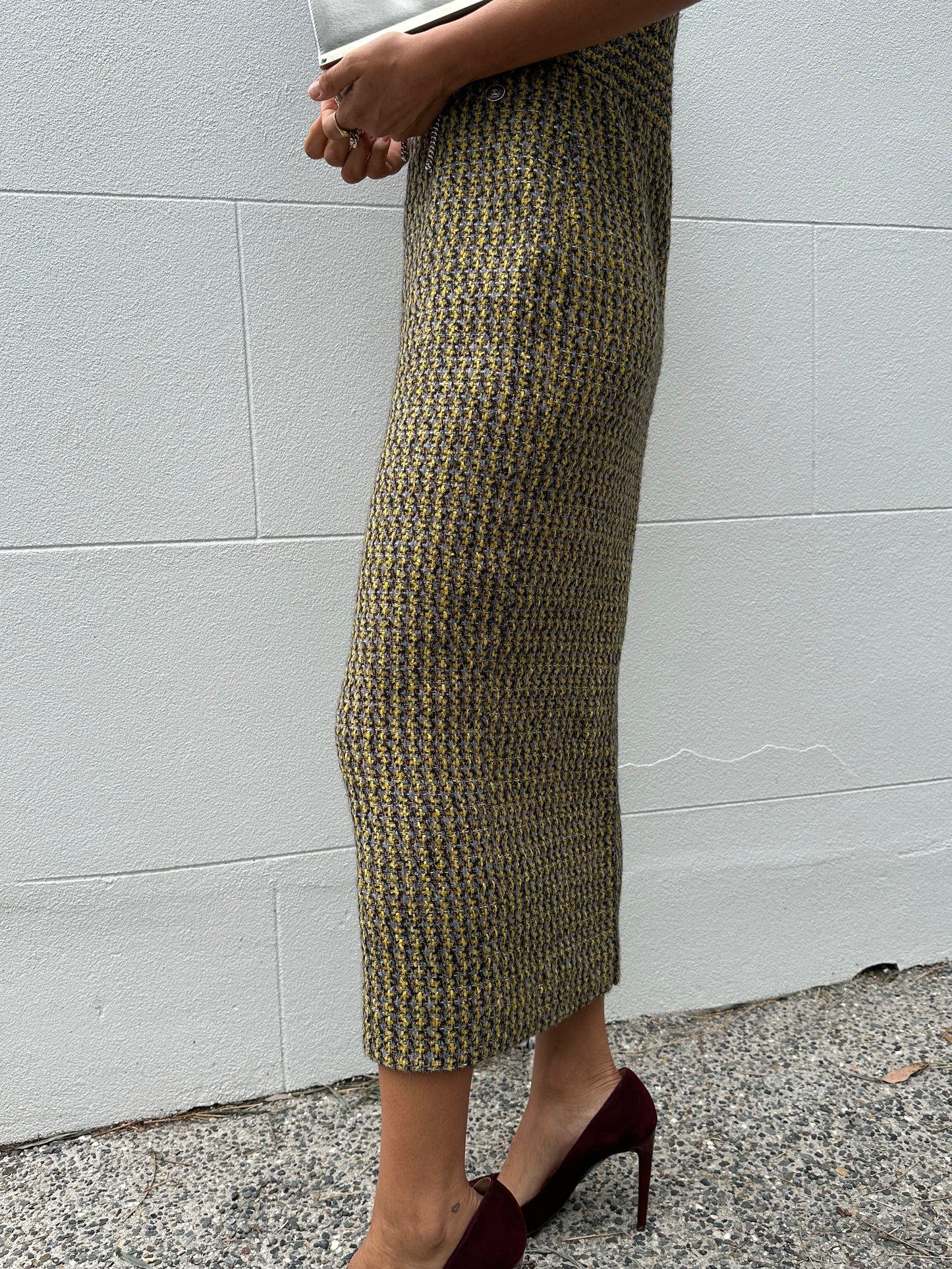 Chanel Gold Grey Tweed Dress Size 40