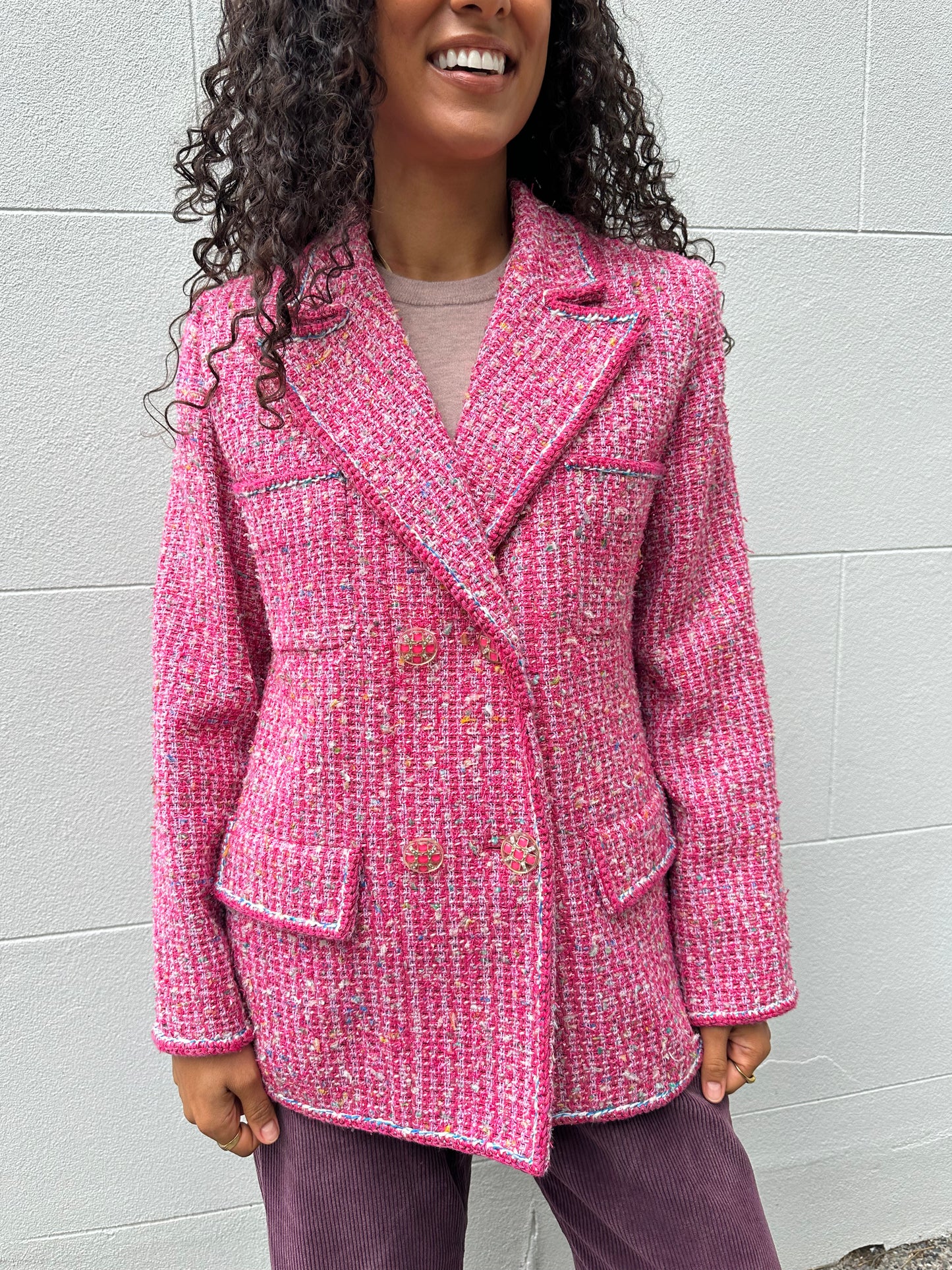 Chanel Hot Pink Tweed Jacket Size 40