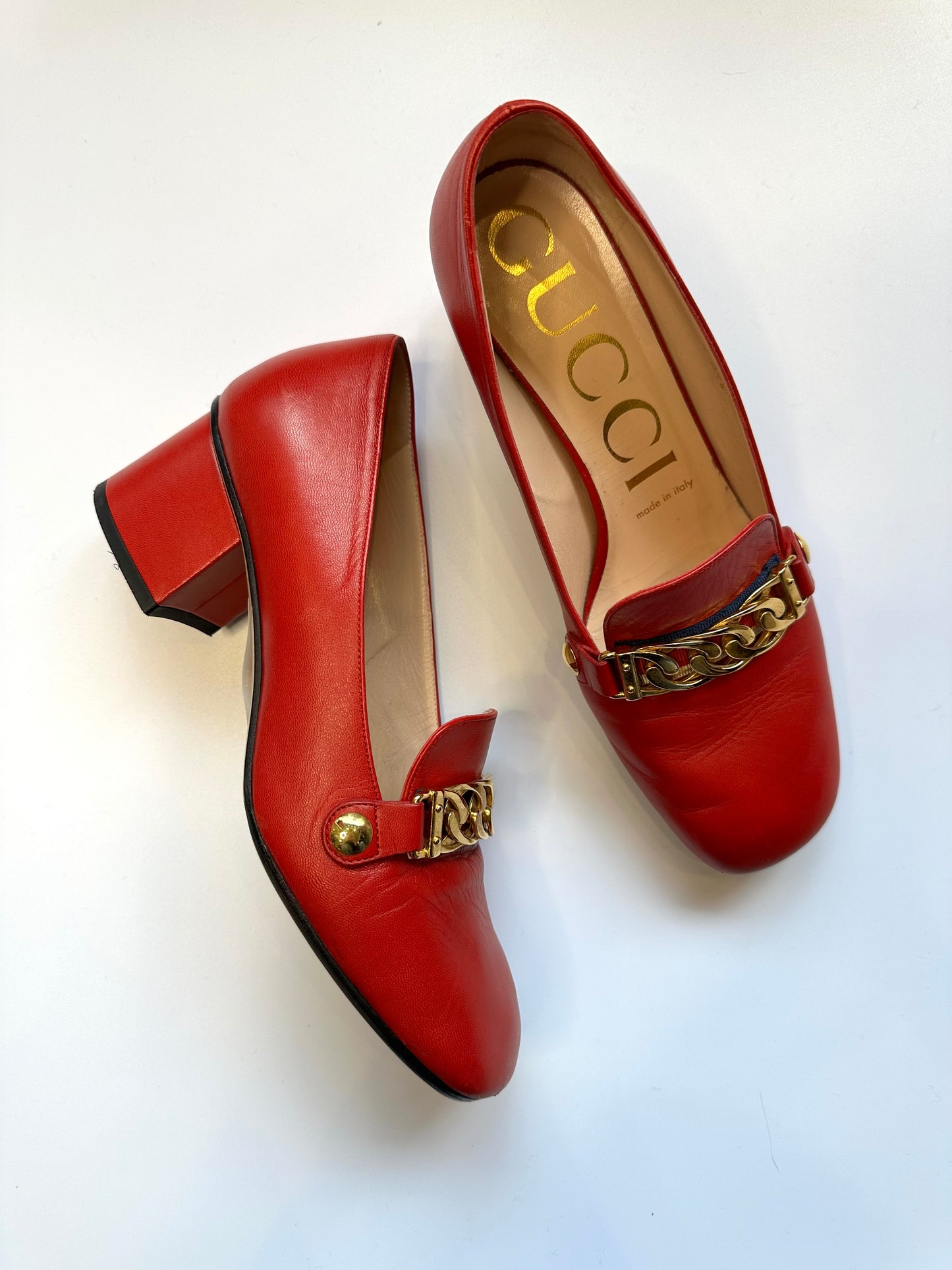 Gucci Red Chain Loafers Size 37.5